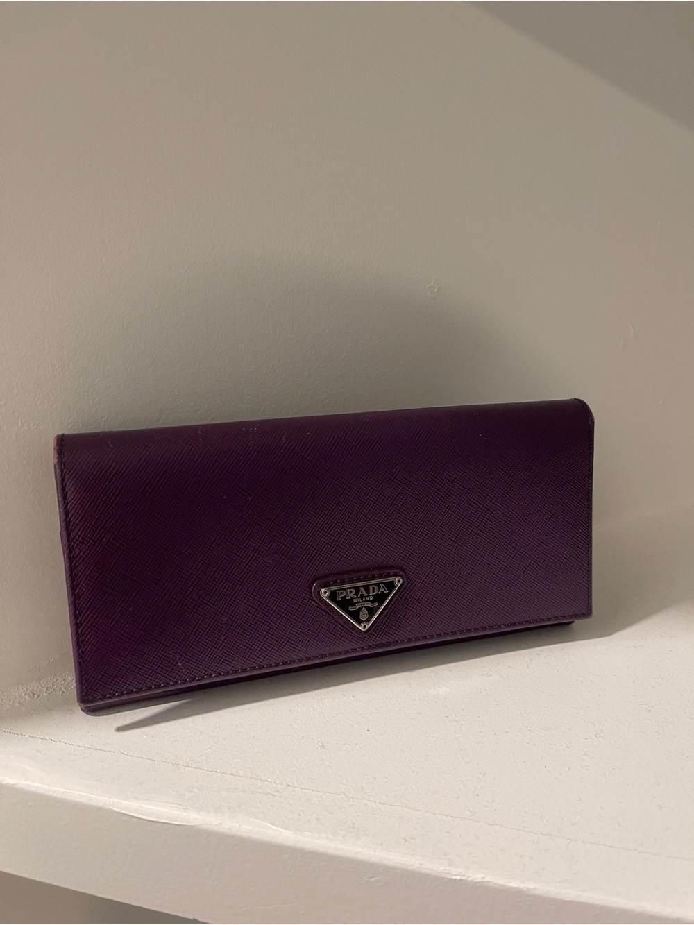 Prada Saffiano Leather Long Wallet in Deep Purple